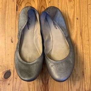 Pewter leather ballet fats